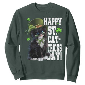 Shamrock Cat St Patricks Day Sweatshirt Kitty Mom Gift TS10 Dark Forest Green Print Your Wear