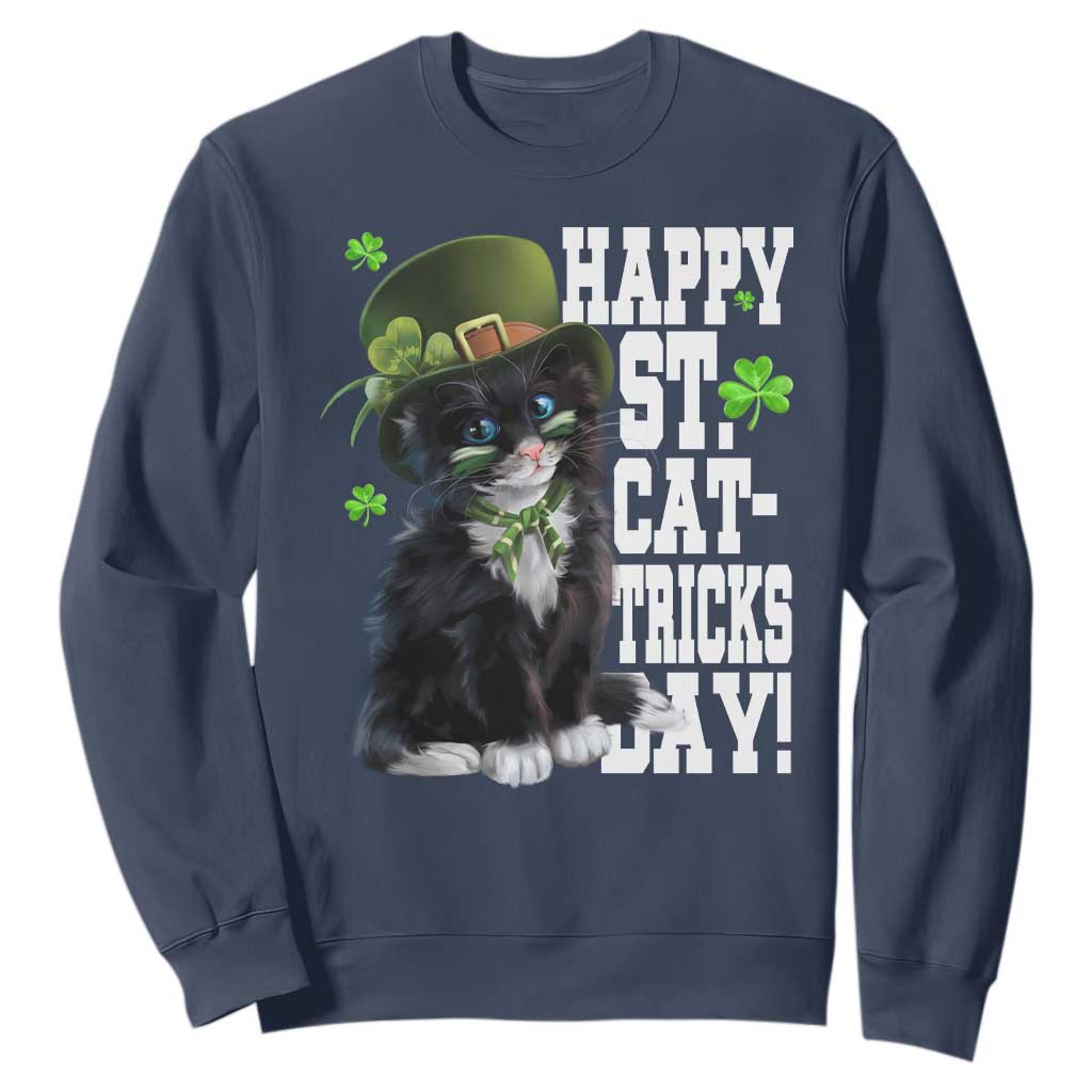 Shamrock Cat St Patricks Day Sweatshirt Kitty Mom Gift TS10 Navy Print Your Wear