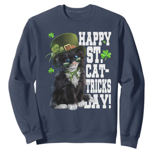 Shamrock Cat St Patricks Day Sweatshirt Kitty Mom Gift TS10 Navy Print Your Wear