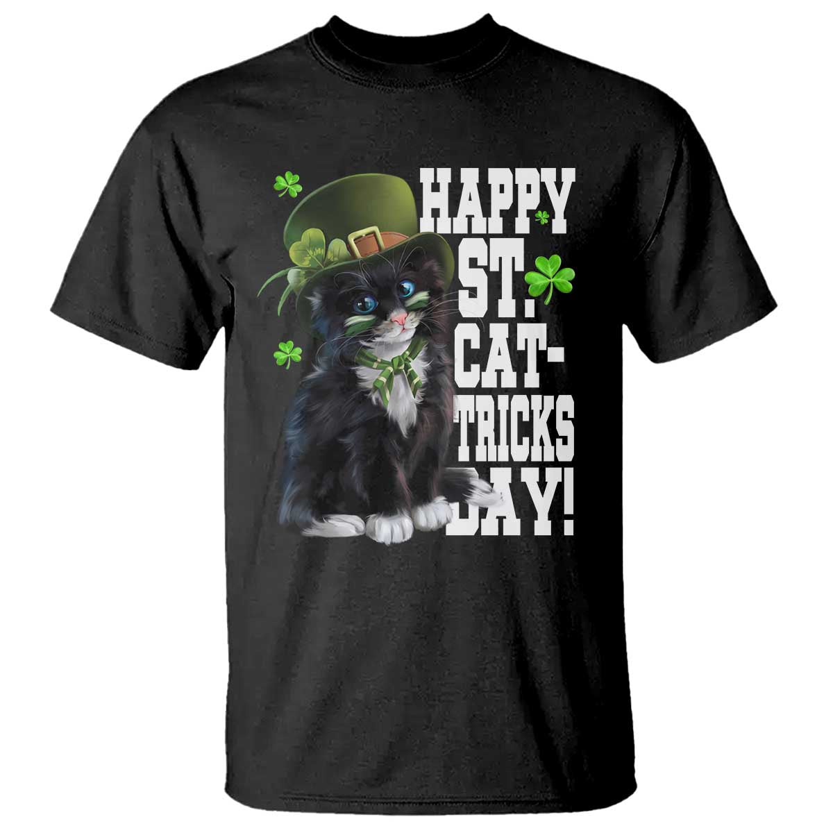 Shamrock Cat St Patricks Day T Shirt Kitty Mom Gift TS10 Black Print Your Wear
