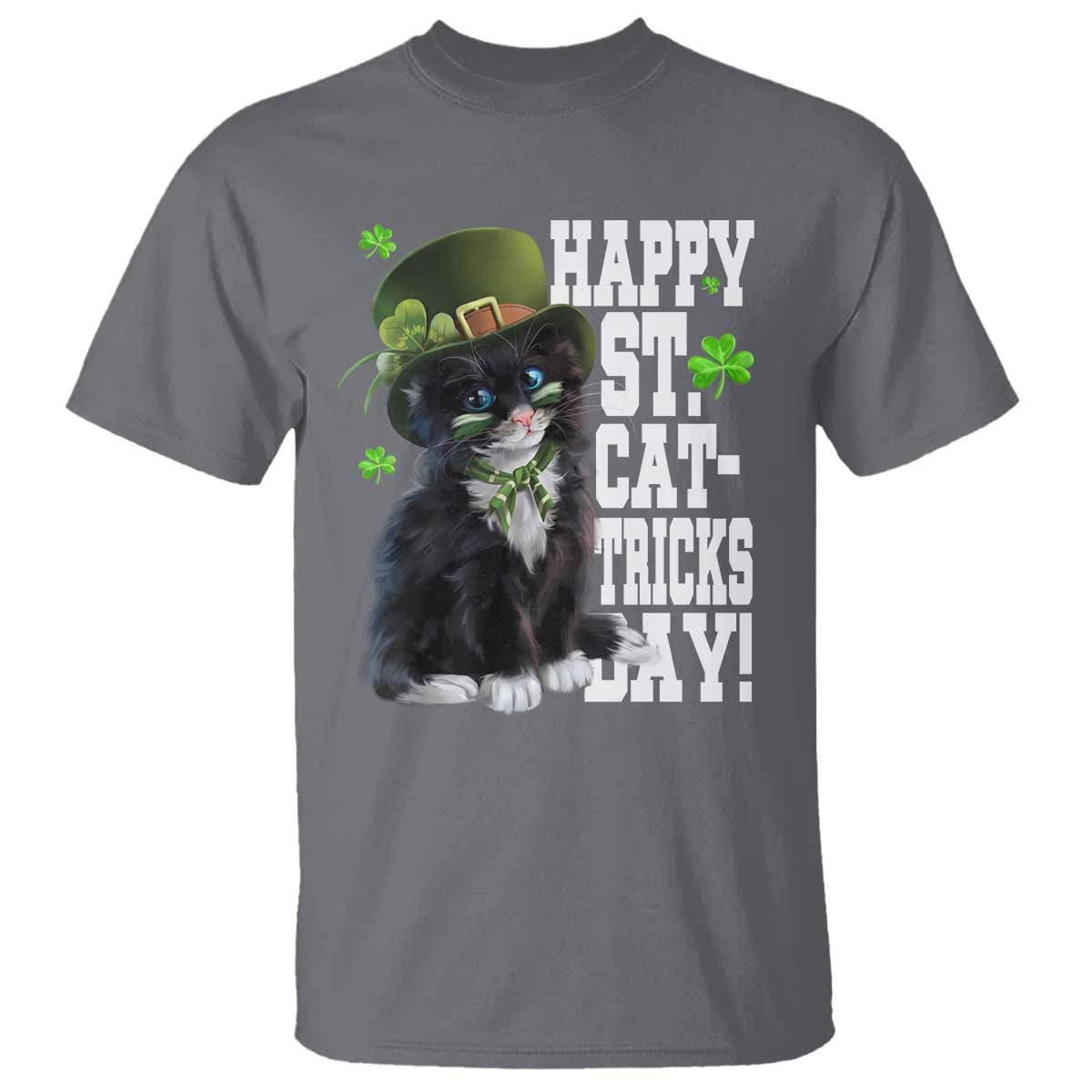 Shamrock Cat St Patricks Day T Shirt Kitty Mom Gift TS10 Charcoal Print Your Wear