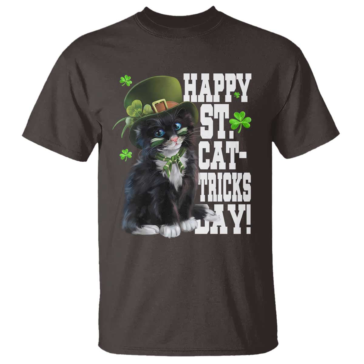 Shamrock Cat St Patricks Day T Shirt Kitty Mom Gift TS10 Dark Chocolate Print Your Wear