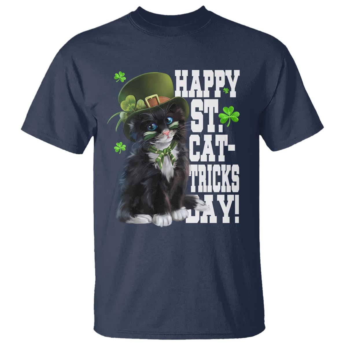 Shamrock Cat St Patricks Day T Shirt Kitty Mom Gift TS10 Navy Print Your Wear