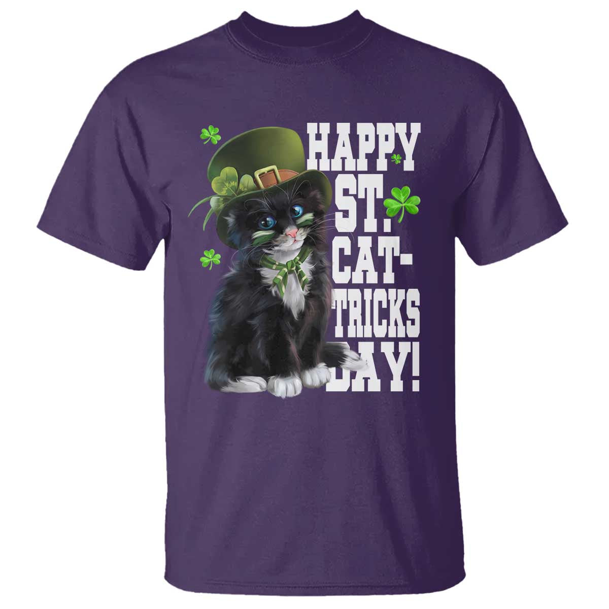 Shamrock Cat St Patricks Day T Shirt Kitty Mom Gift TS10 Purple Print Your Wear