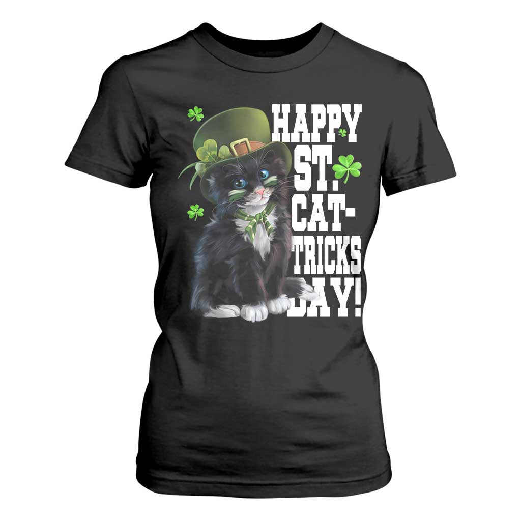 Shamrock Cat St Patricks Day T Shirt For Women Kitty Mom Gift TS10 Black Print Your Wear
