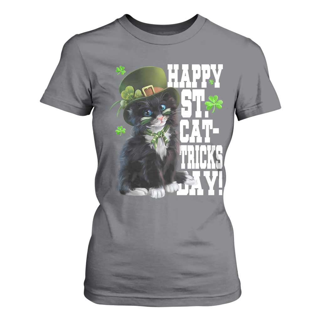 Shamrock Cat St Patricks Day T Shirt For Women Kitty Mom Gift TS10 Charcoal Print Your Wear