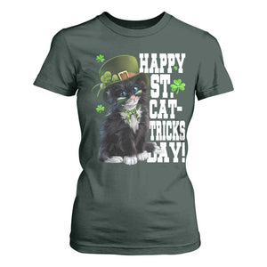 Shamrock Cat St Patricks Day T Shirt For Women Kitty Mom Gift TS10 Dark Forest Green Print Your Wear
