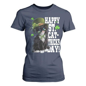 Shamrock Cat St Patricks Day T Shirt For Women Kitty Mom Gift TS10 Navy Print Your Wear