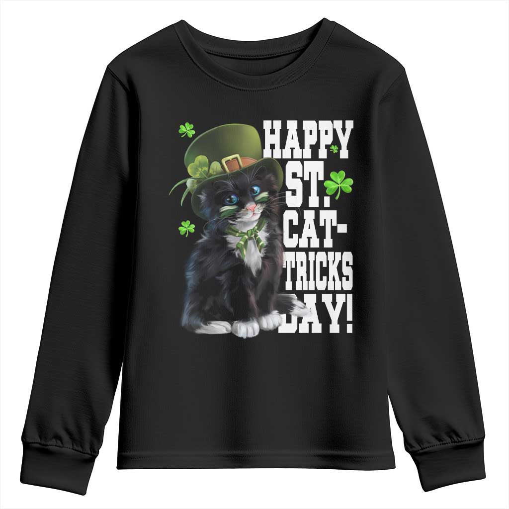Shamrock Cat St Patricks Day Youth Sweatshirt Kitty Mom Gift TS10 Black Print Your Wear