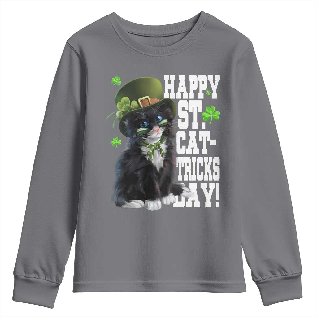 Shamrock Cat St Patricks Day Youth Sweatshirt Kitty Mom Gift TS10 Charcoal Print Your Wear