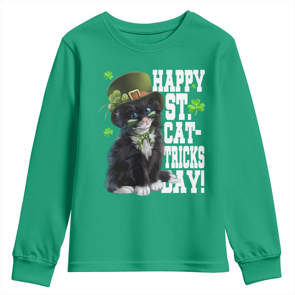 Shamrock Cat St Patricks Day Youth Sweatshirt Kitty Mom Gift TS10 Irish Green Print Your Wear