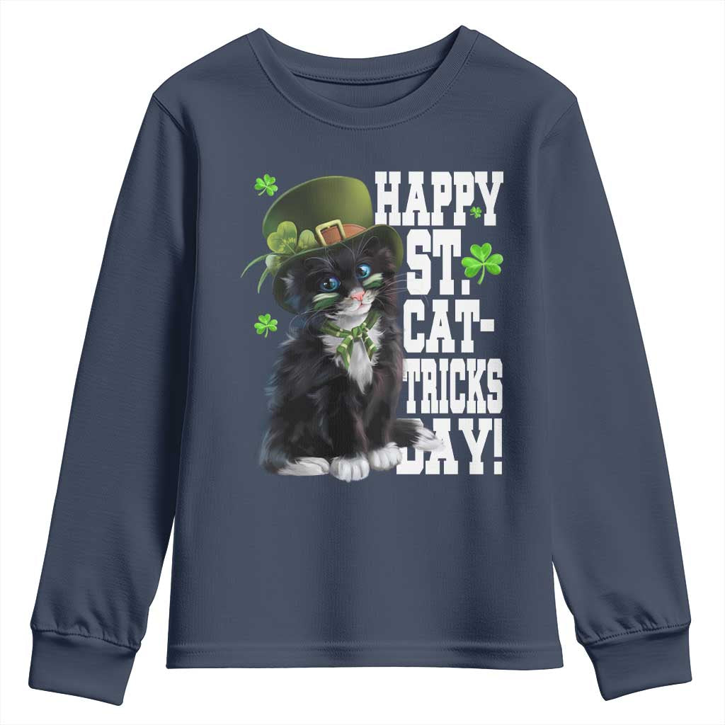 Shamrock Cat St Patricks Day Youth Sweatshirt Kitty Mom Gift TS10 Navy Print Your Wear