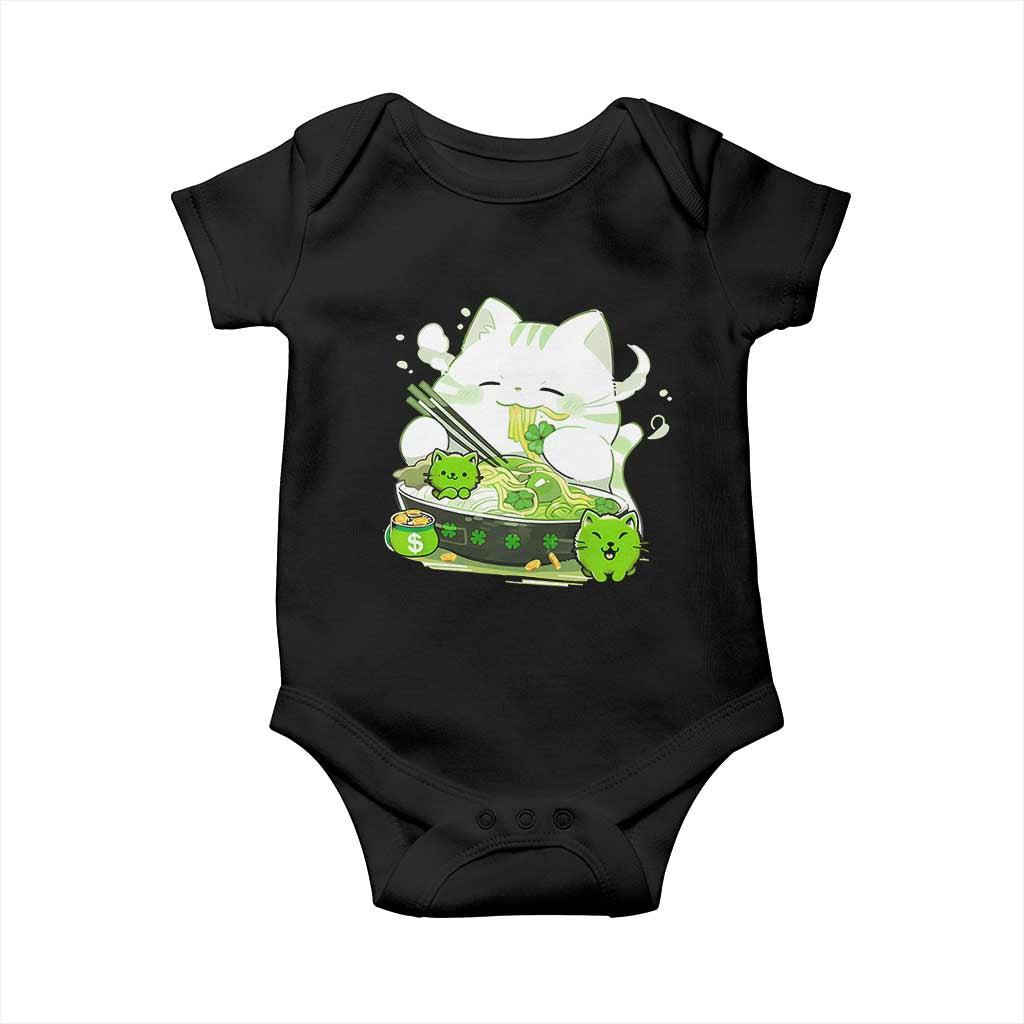 St Patrick's Day Cats Baby Onesie Irish Eating Ramen Noodles Cute Anime Shamrocks TS10 Black Print Your Wear