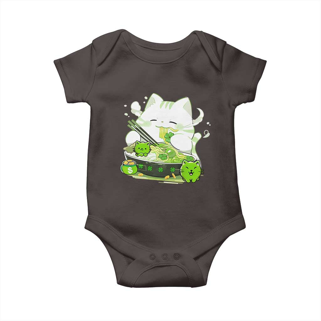 St Patrick's Day Cats Baby Onesie Irish Eating Ramen Noodles Cute Anime Shamrocks TS10 Dark Chocolate Print Your Wear