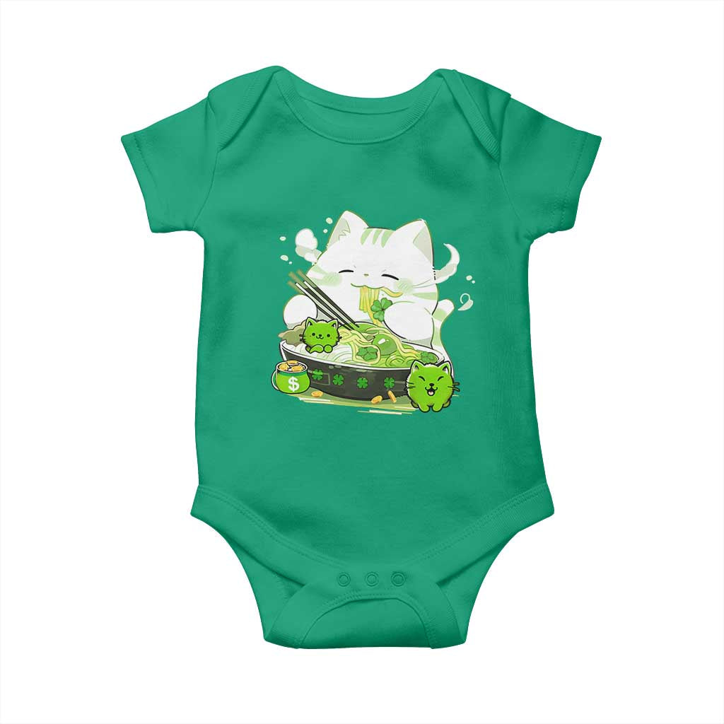 St Patrick's Day Cats Baby Onesie Irish Eating Ramen Noodles Cute Anime Shamrocks TS10 Irish Green Print Your Wear