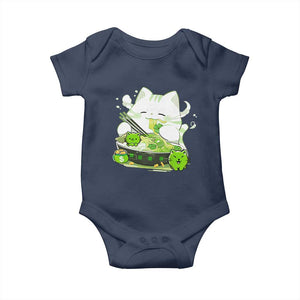 St Patrick's Day Cats Baby Onesie Irish Eating Ramen Noodles Cute Anime Shamrocks TS10 Navy Print Your Wear
