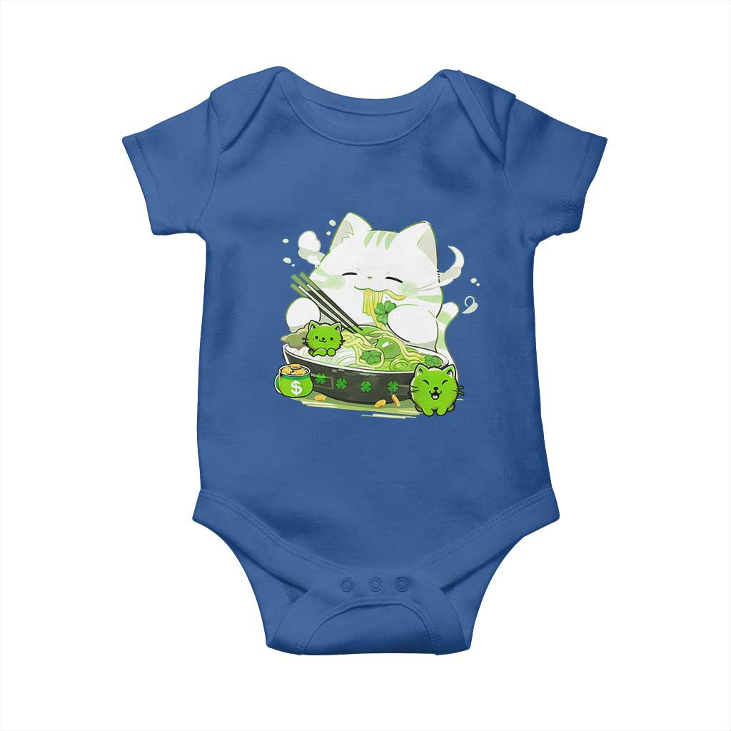 St Patrick's Day Cats Baby Onesie Irish Eating Ramen Noodles Cute Anime Shamrocks TS10 Royal Blue Print Your Wear