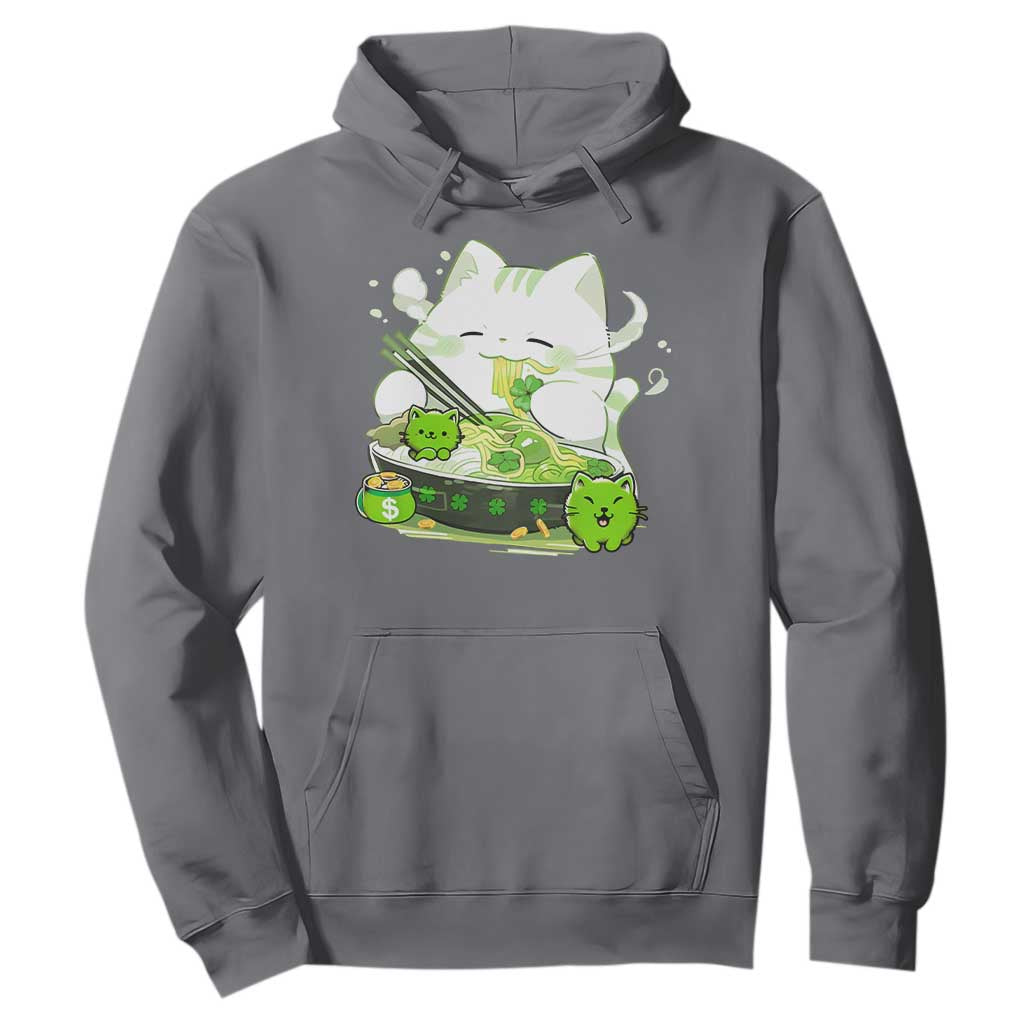 St Patrick's Day Cats Hoodie Irish Eating Ramen Noodles Cute Anime Shamrocks TS10 Charcoal Print Your Wear