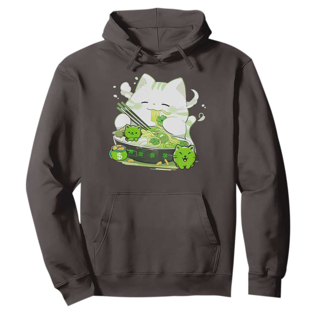 St Patrick's Day Cats Hoodie Irish Eating Ramen Noodles Cute Anime Shamrocks TS10 Dark Chocolate Print Your Wear