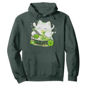St Patrick's Day Cats Hoodie Irish Eating Ramen Noodles Cute Anime Shamrocks TS10 Dark Forest Green Print Your Wear