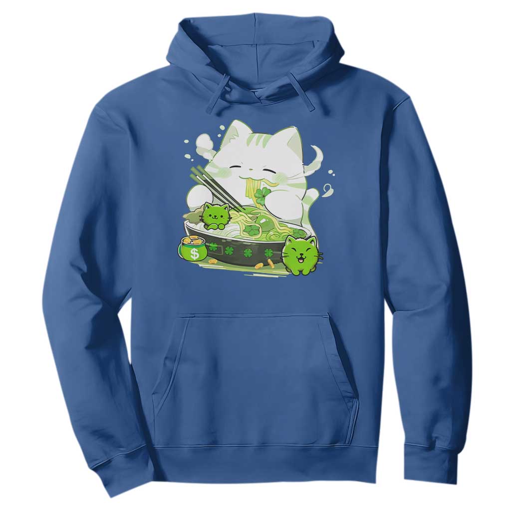 St Patrick's Day Cats Hoodie Irish Eating Ramen Noodles Cute Anime Shamrocks TS10 Royal Blue Print Your Wear