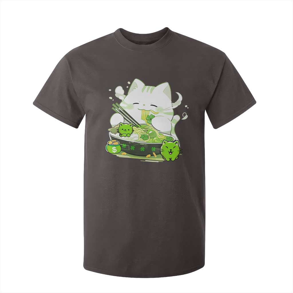 St Patrick's Day Cats T Shirt For Kid Irish Eating Ramen Noodles Cute Anime Shamrocks TS10 Dark Chocolate Print Your Wear