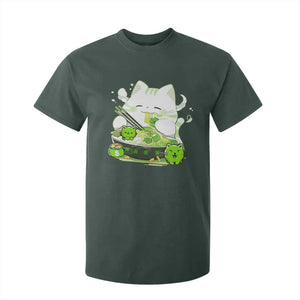 St Patrick's Day Cats T Shirt For Kid Irish Eating Ramen Noodles Cute Anime Shamrocks TS10 Dark Forest Green Print Your Wear