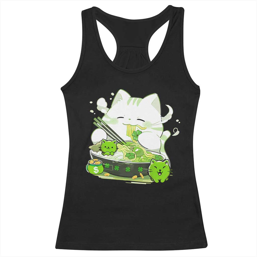 St Patrick's Day Cats Racerback Tank Top Irish Eating Ramen Noodles Cute Anime Shamrocks TS10 Black Print Your Wear