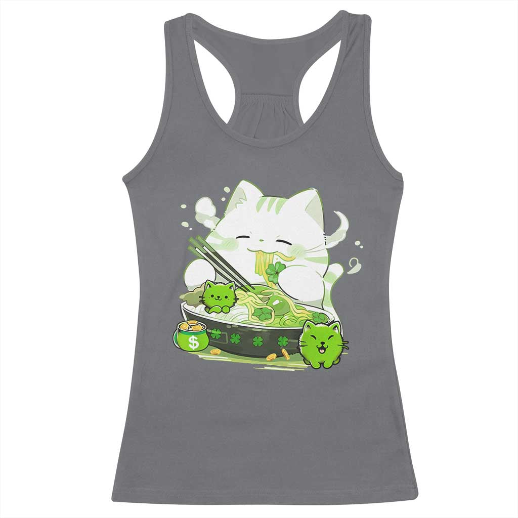 St Patrick's Day Cats Racerback Tank Top Irish Eating Ramen Noodles Cute Anime Shamrocks TS10 Charcoal Print Your Wear