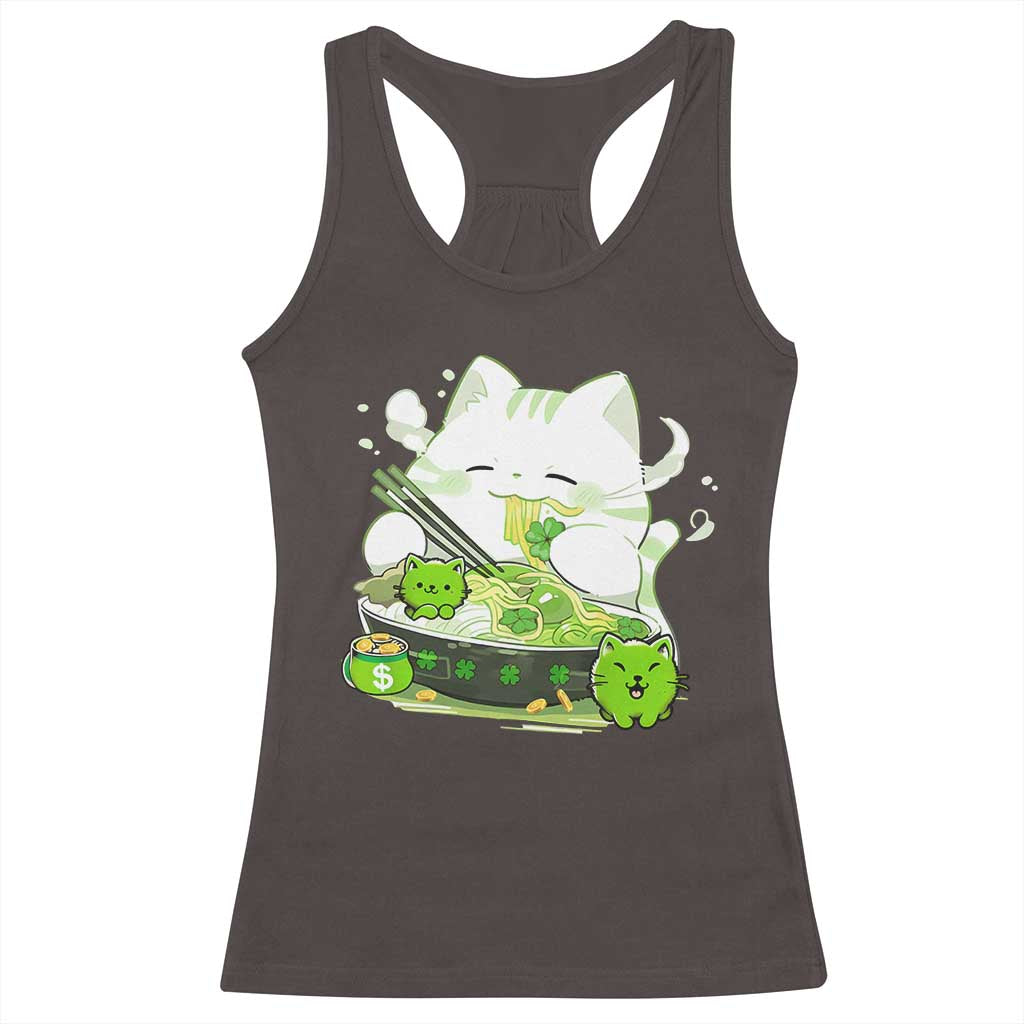 St Patrick's Day Cats Racerback Tank Top Irish Eating Ramen Noodles Cute Anime Shamrocks TS10 Dark Chocolate Print Your Wear