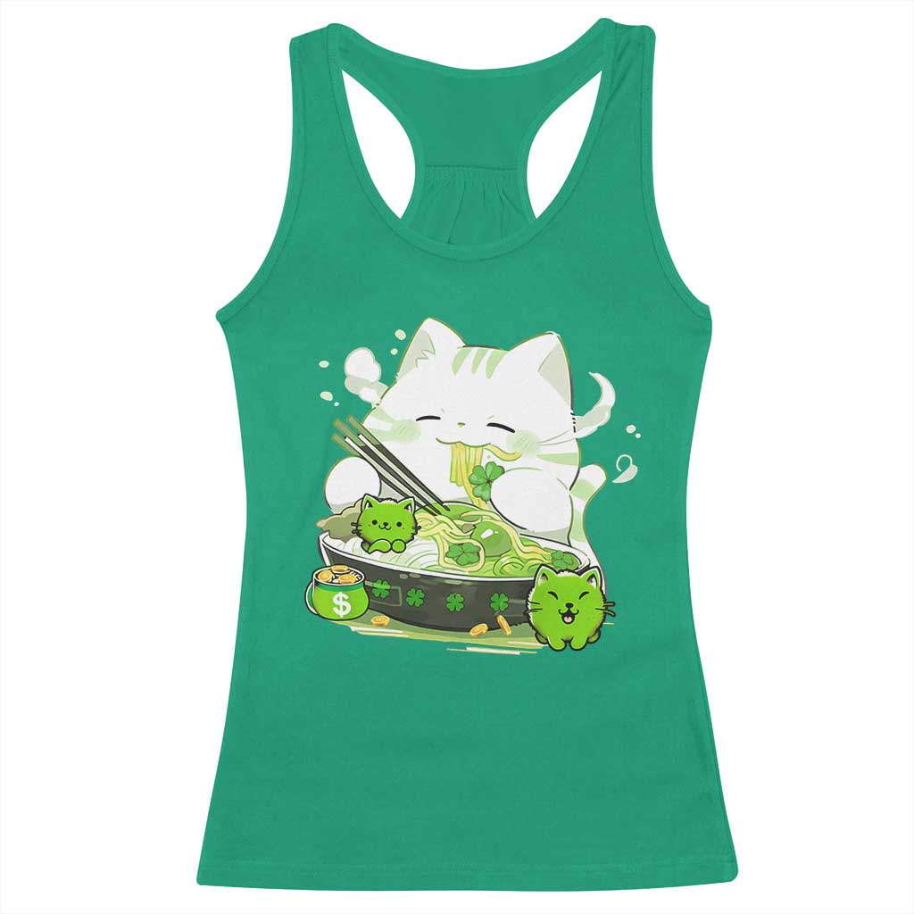 St Patrick's Day Cats Racerback Tank Top Irish Eating Ramen Noodles Cute Anime Shamrocks TS10 Irish Green Print Your Wear
