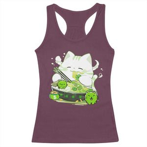 St Patrick's Day Cats Racerback Tank Top Irish Eating Ramen Noodles Cute Anime Shamrocks TS10 Maroon Print Your Wear