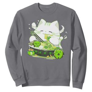 St Patrick's Day Cats Sweatshirt Irish Eating Ramen Noodles Cute Anime Shamrocks TS10 Charcoal Print Your Wear