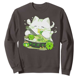 St Patrick's Day Cats Sweatshirt Irish Eating Ramen Noodles Cute Anime Shamrocks TS10 Dark Chocolate Print Your Wear