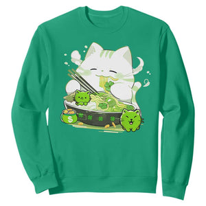 St Patrick's Day Cats Sweatshirt Irish Eating Ramen Noodles Cute Anime Shamrocks TS10 Irish Green Print Your Wear
