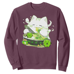 St Patrick's Day Cats Sweatshirt Irish Eating Ramen Noodles Cute Anime Shamrocks TS10 Maroon Print Your Wear
