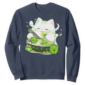 St Patrick's Day Cats Sweatshirt Irish Eating Ramen Noodles Cute Anime Shamrocks TS10 Navy Print Your Wear