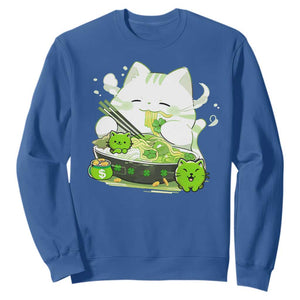 St Patrick's Day Cats Sweatshirt Irish Eating Ramen Noodles Cute Anime Shamrocks TS10 Royal Blue Print Your Wear