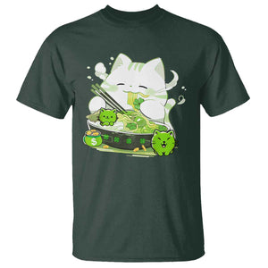 St Patrick's Day Cats T Shirt Irish Eating Ramen Noodles Cute Anime Shamrocks TS10 Dark Forest Green Print Your Wear