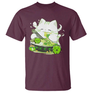 St Patrick's Day Cats T Shirt Irish Eating Ramen Noodles Cute Anime Shamrocks TS10 Maroon Print Your Wear
