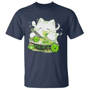 St Patrick's Day Cats T Shirt Irish Eating Ramen Noodles Cute Anime Shamrocks TS10 Navy Print Your Wear