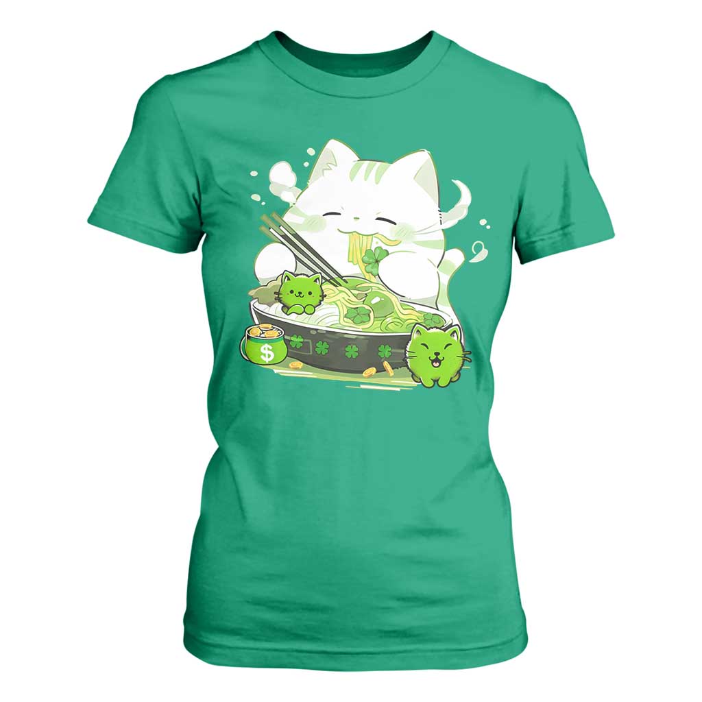 St Patrick's Day Cats T Shirt For Women Irish Eating Ramen Noodles Cute Anime Shamrocks TS10 Irish Green Print Your Wear