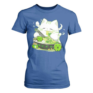 St Patrick's Day Cats T Shirt For Women Irish Eating Ramen Noodles Cute Anime Shamrocks TS10 Royal Blue Print Your Wear