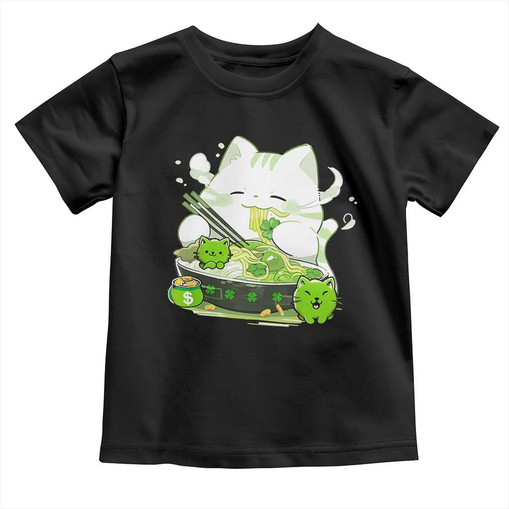 St Patrick's Day Cats Toddler T Shirt Irish Eating Ramen Noodles Cute Anime Shamrocks TS10 Black Print Your Wear
