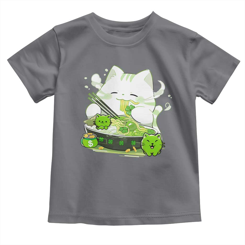 St Patrick's Day Cats Toddler T Shirt Irish Eating Ramen Noodles Cute Anime Shamrocks TS10 Charcoal Print Your Wear