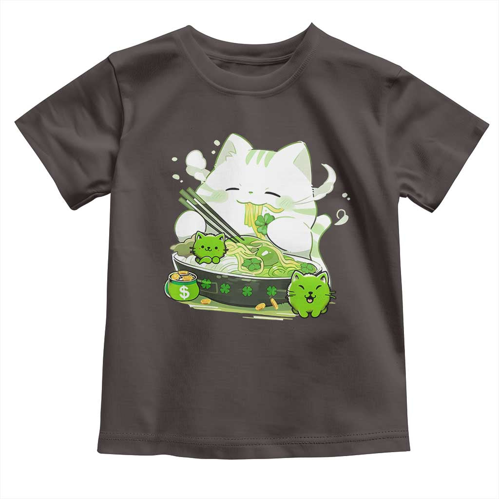 St Patrick's Day Cats Toddler T Shirt Irish Eating Ramen Noodles Cute Anime Shamrocks TS10 Dark Chocolate Print Your Wear