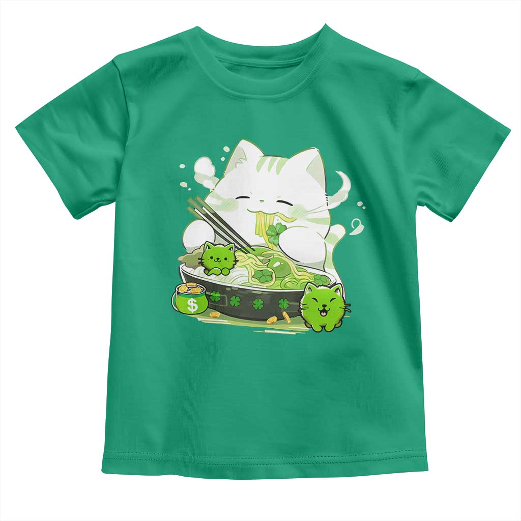 St Patrick's Day Cats Toddler T Shirt Irish Eating Ramen Noodles Cute Anime Shamrocks TS10 Irish Green Print Your Wear