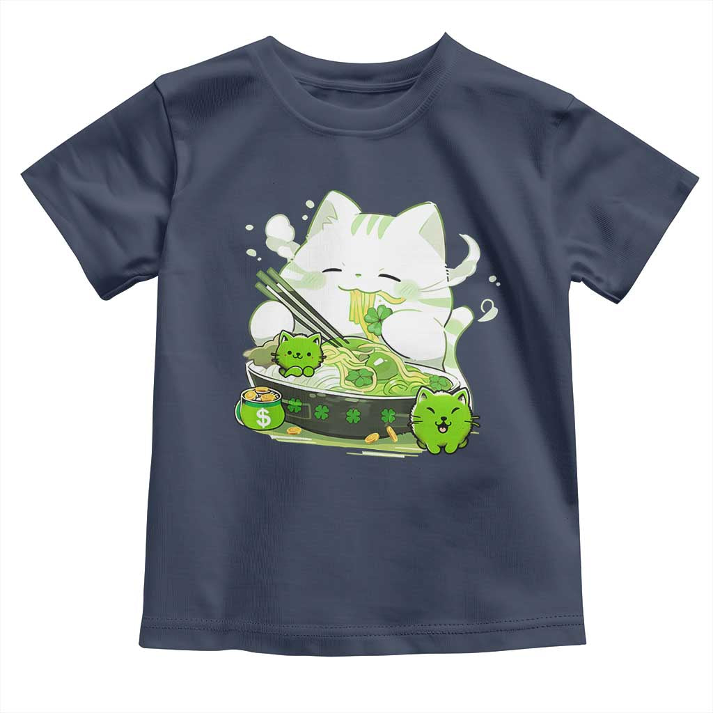 St Patrick's Day Cats Toddler T Shirt Irish Eating Ramen Noodles Cute Anime Shamrocks TS10 Navy Print Your Wear