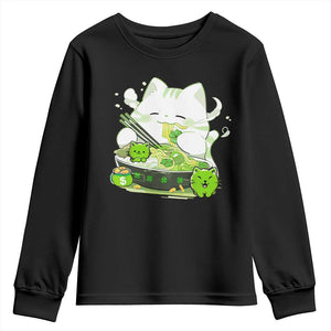 St Patrick's Day Cats Youth Sweatshirt Irish Eating Ramen Noodles Cute Anime Shamrocks TS10 Black Print Your Wear