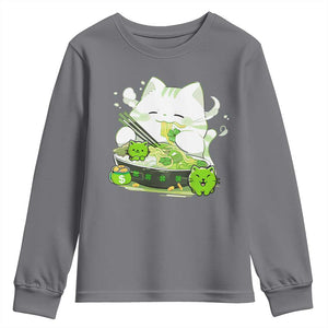 St Patrick's Day Cats Youth Sweatshirt Irish Eating Ramen Noodles Cute Anime Shamrocks TS10 Charcoal Print Your Wear